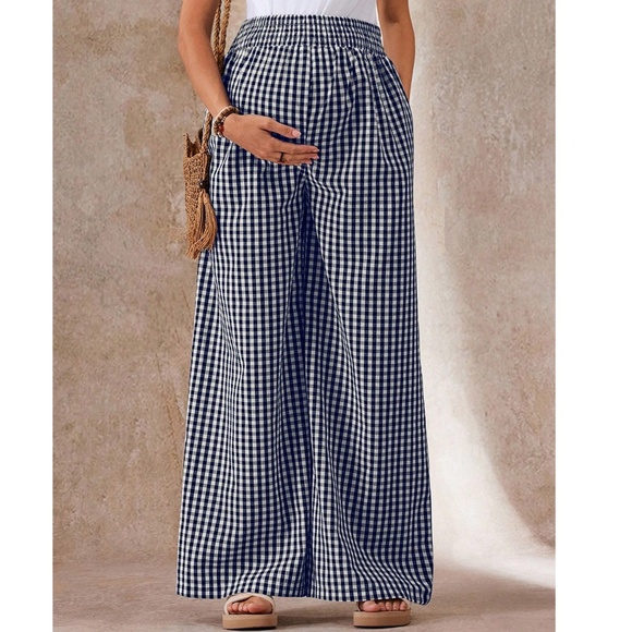Maternity Plaid Print High Waisted Wide leg Lounge Pants - Picture 4 of 6